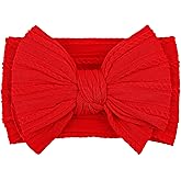 LemonSpace Handmade Red Baby Girls Bows Soft Stretchy Nylon Hair Bands Hair Accessories Baby headbands with Bows for Newborn Baby Girls Infant Toddlers Kids(Red)