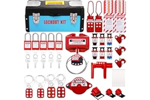WUWEOT Lockout Tagout Kit, Electrical Safety Loto Kit Includes Clamp-On Circuit Breaker Lockout, Padlocks, Hasps, Plug Lock, Cable Lockout, Ball Valve Lockout, Tool Box, Tag Out Tags and Ties Set