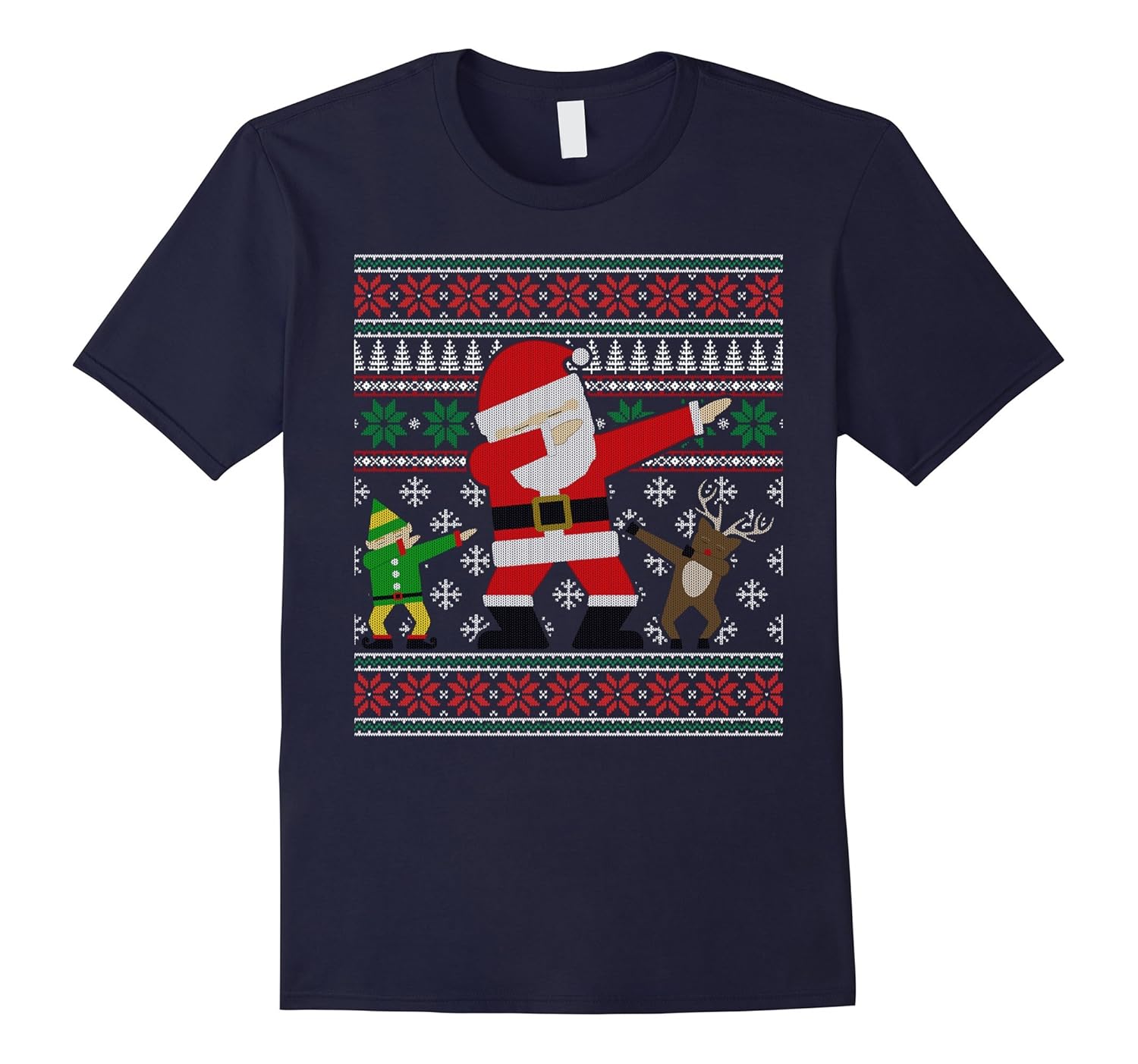 Dabbing Santa Elf Reindeer Ugly Christmas Sweater T-Shirt-ANZ