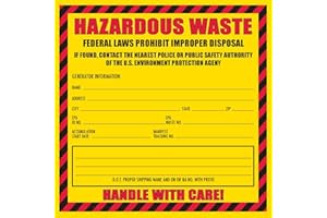 OFFICEWERKS Hazardous Waste Label 6"x6" (California)- "State and Federal Law Prohibits Improper Disposal" Vinyl Warning Stickers, Self Adhesive, Red/Black/Yellow 100-Pack