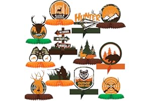 Containlol 12 Pieces Hunting Birthday Party Decorations Hunting Camo Theme Party Table Centerpieces Decor Deer Honeycomb Gone Oh Deer Table Centerpieces Camouflage Elk Lumberjack Birthday Supplies