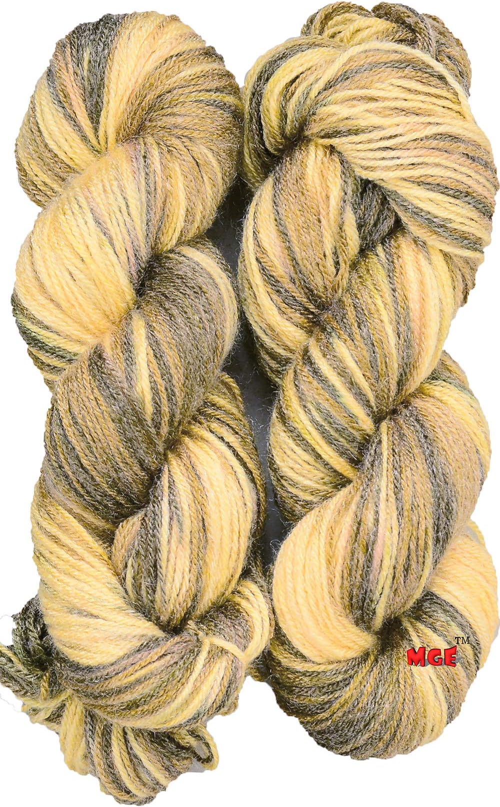 Simi Enterprise Wool Hank Hand Art Craft Soft Fingering Crochet Hook Yarn, Needle Knitting Thread Dyed, 200 gm (Multi Mustard)