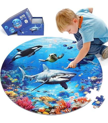 Eurographics Kids Puzzle – 100 Teile Extra Groß, Haie Motiv, Pflanzliche Farben