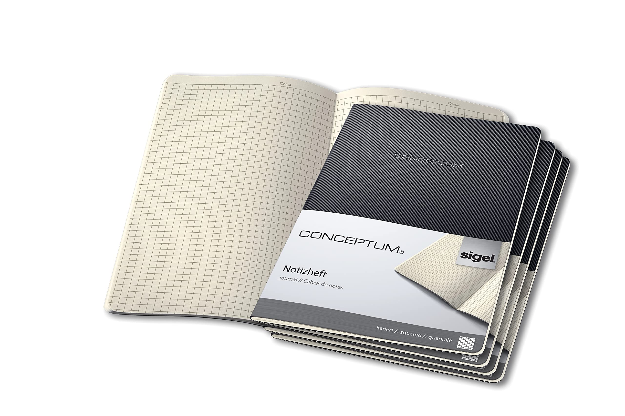 SIGEL CO860 Pack of 5 Journals, approx. A4 (18.7 x 27 cm), squaRed, softcover, Black - Conceptum