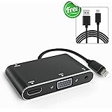 Lightnig to HDMI VGA AV Adapter,Plug and Play 4 in 1 Multiport Digital HDMI VGA Adapter Connector for iPhone iPad iPod to Projector HDTV Monitor