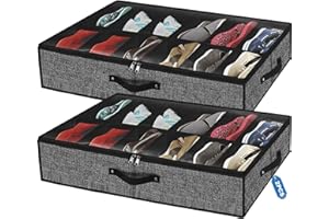 homyfort Under Bed Shoe Storage Organizer for Closet Fits 24 Pairs-Sturdy Underbed Shoe Storage Box Bins,Set of 2 (Linen-like Black)
