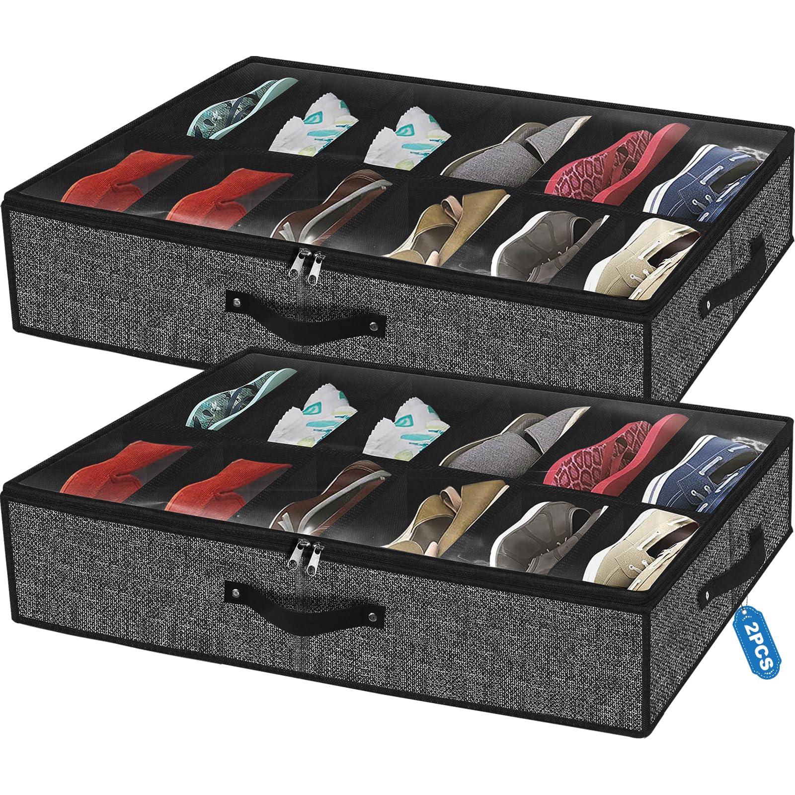 Photo 1 of Under Bed Shoe Storage Organizer for Closet Fits 24 Pairs-Sturdy Underbed Shoe Storage Box Bins,Set of 2 (Linen-like Black)