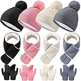 Jeere 12 Pcs Kids Hat Gloves Scarf Set for Winter 3-5 Toddler Pom Fleece Scarf Knit Cap Children for Boys Gift Girls