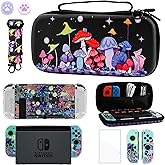 GLDRAM Magical Mushroom Carrying Case for Nintendo Switch Durable Travel Storage Bag with Glittery Protective Skin Cover Shell & Screen Protector & Shoulder Strap & Thumb Grips for Boys Girls