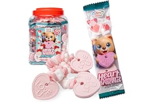 50 Heart Candy Bracelets with Heart Shaped Candy Beads and Pendant, Perfect For Valentine’s, Individually Wrapped Candy Heart Bracelets in Bulk, by 4YoreElves