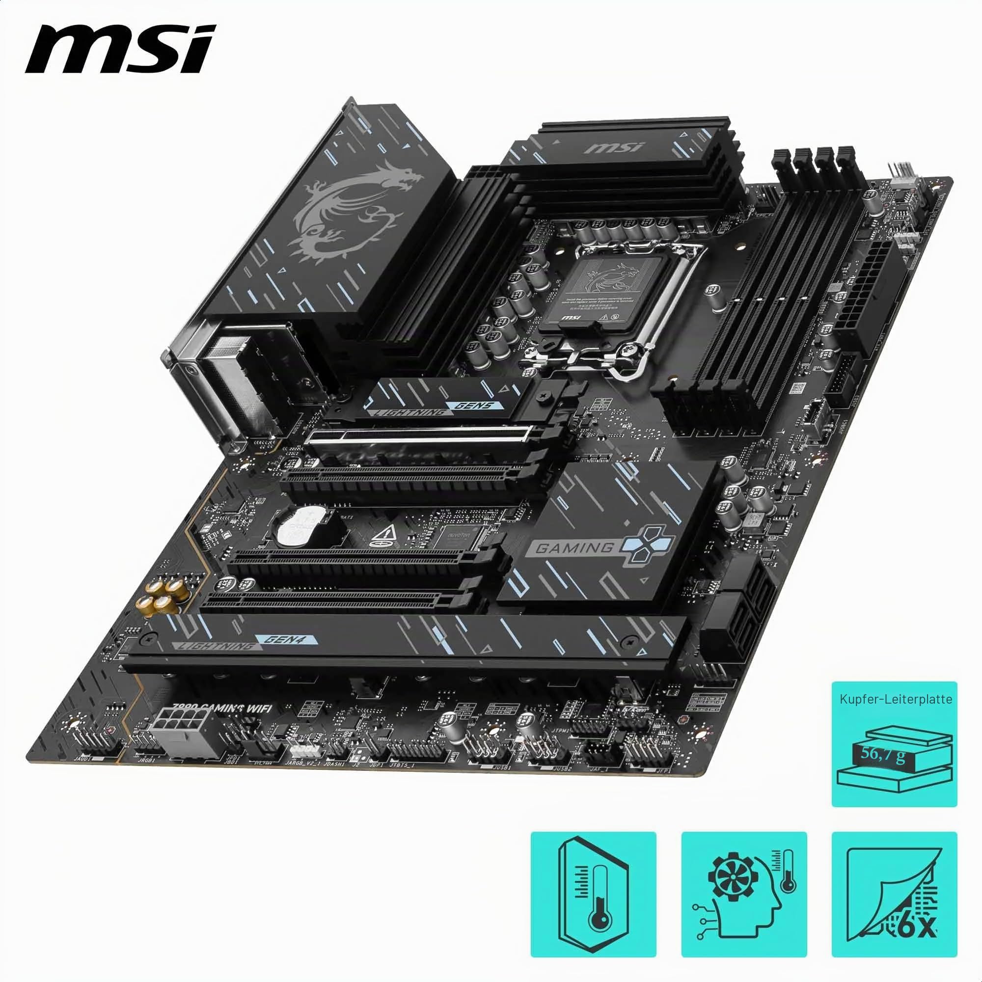 Z890 Gaming WiFi-Mainboard, ATX – Unterstützt Intel Core Ultra-Prozessoren (Series 2), LGA 1851 – DDR5-Memory Boost 8800+ MT/s (übertaktet), 1 x PCIe 5.0 x16, 1 x M.2 Gen5, 2,5-Gbit-LAN, Wi-Fi 7 4