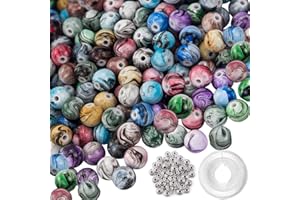 Quefe 500pcs Craft Beads for Jewelry Making, for Bracelets Making,Space Acrylic Beads in Ink Patterns with 50pcs Spacer Beads and Crystal String (8mm)