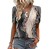 Zeagoo Women Blouses Puff Short Sleeve Tops V Neck Dressy Casual Spring Shirts Boho Floral Cute Clothes 2026
