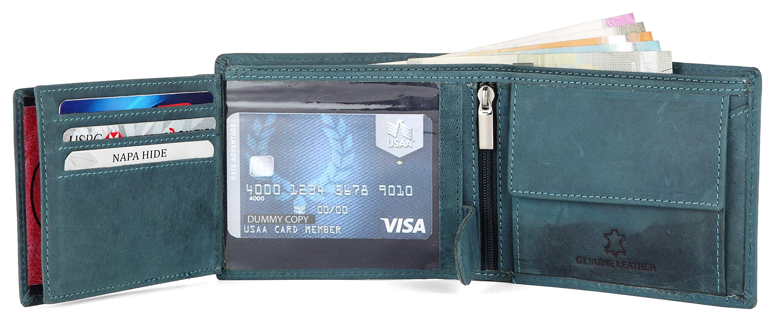 NAPA HIDE Top Grain Genuine Leather Wallet for Men (Blue Hun) 4