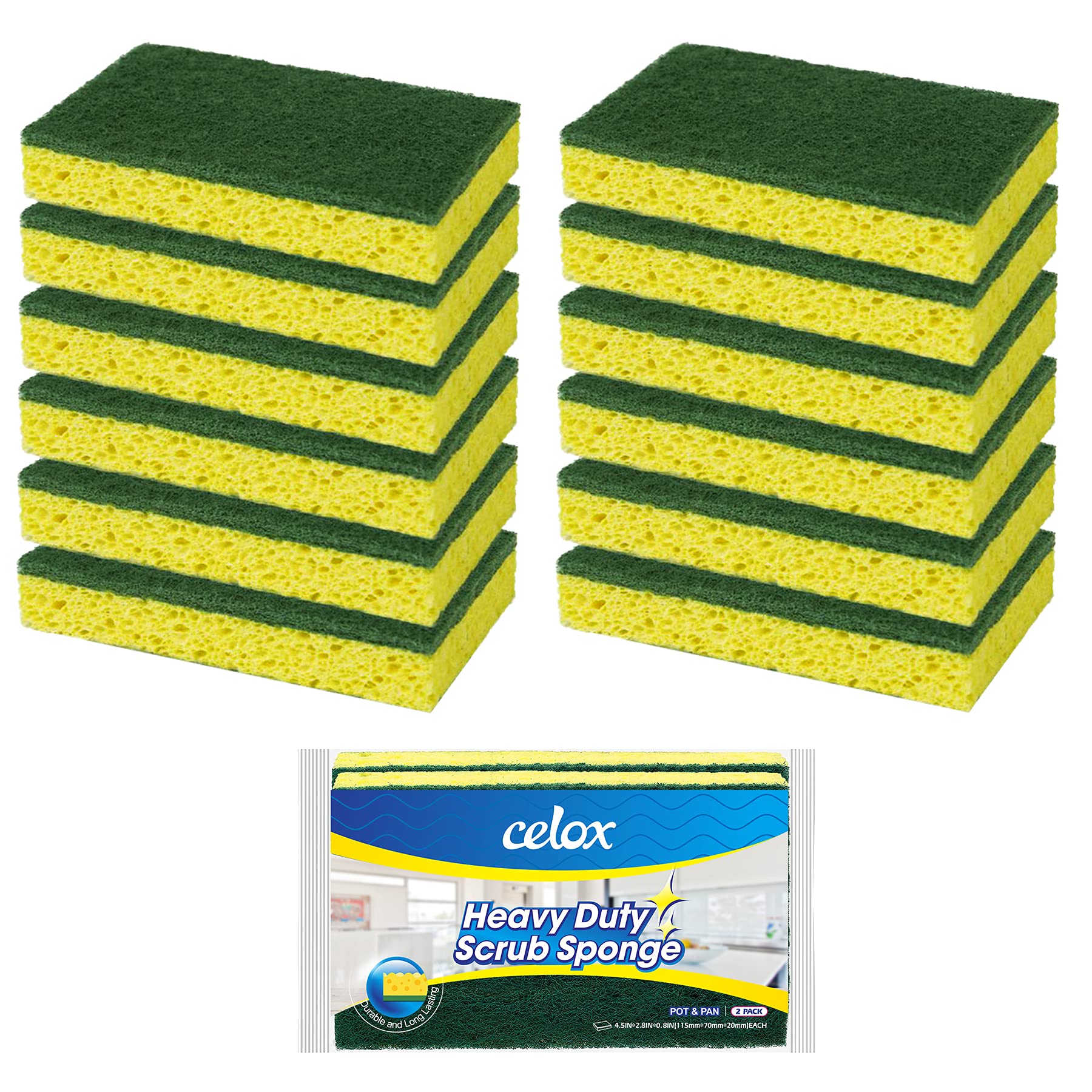Photo 1 of CELOX 12 Pack Dish Sponge for Kitchen, Dual Sided Scrub Heavy Duty, Non Scratch Sponges Perfect for Dishwashing and Household Cleaning, Highly Absorbent and Easy to Dry for Reuse