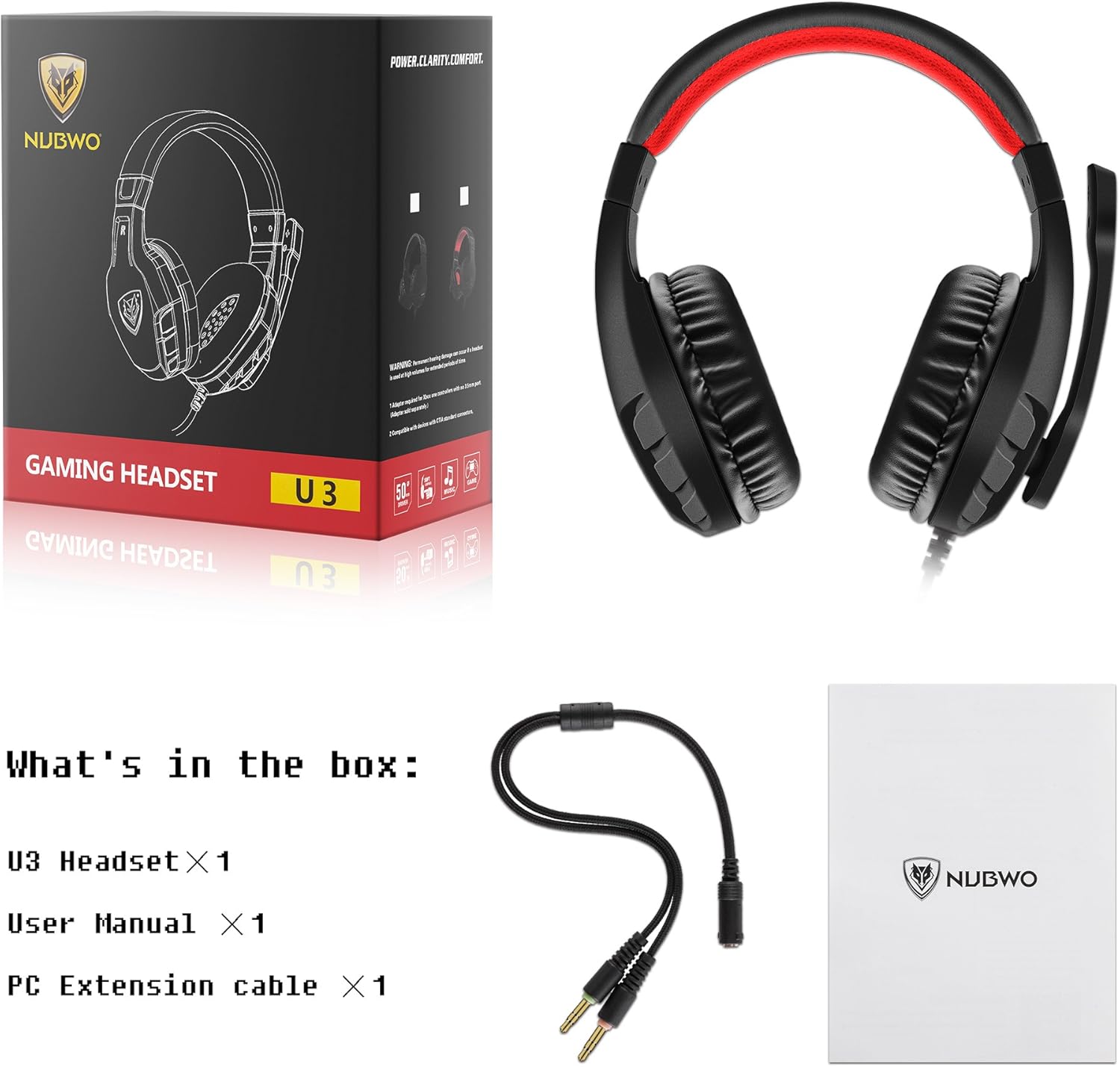 NUBWO U3 3.5mm Gaming Headset for PC, PS4, Laptop, Xbox One, Mac, iPad, Nintendo Switch Games, Computer Game Gamer Over Ear Flexible Microphone Volume Control with Mic - Black