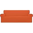 Easy-Going Stretch Sofa Slipcover 1-Piece Sofa Cover Furniture Protector Couch Soft with Elastic Bottom for Kids, Polyester Spandex Jacquard Fabric Small Checks (Sofa, Orange)