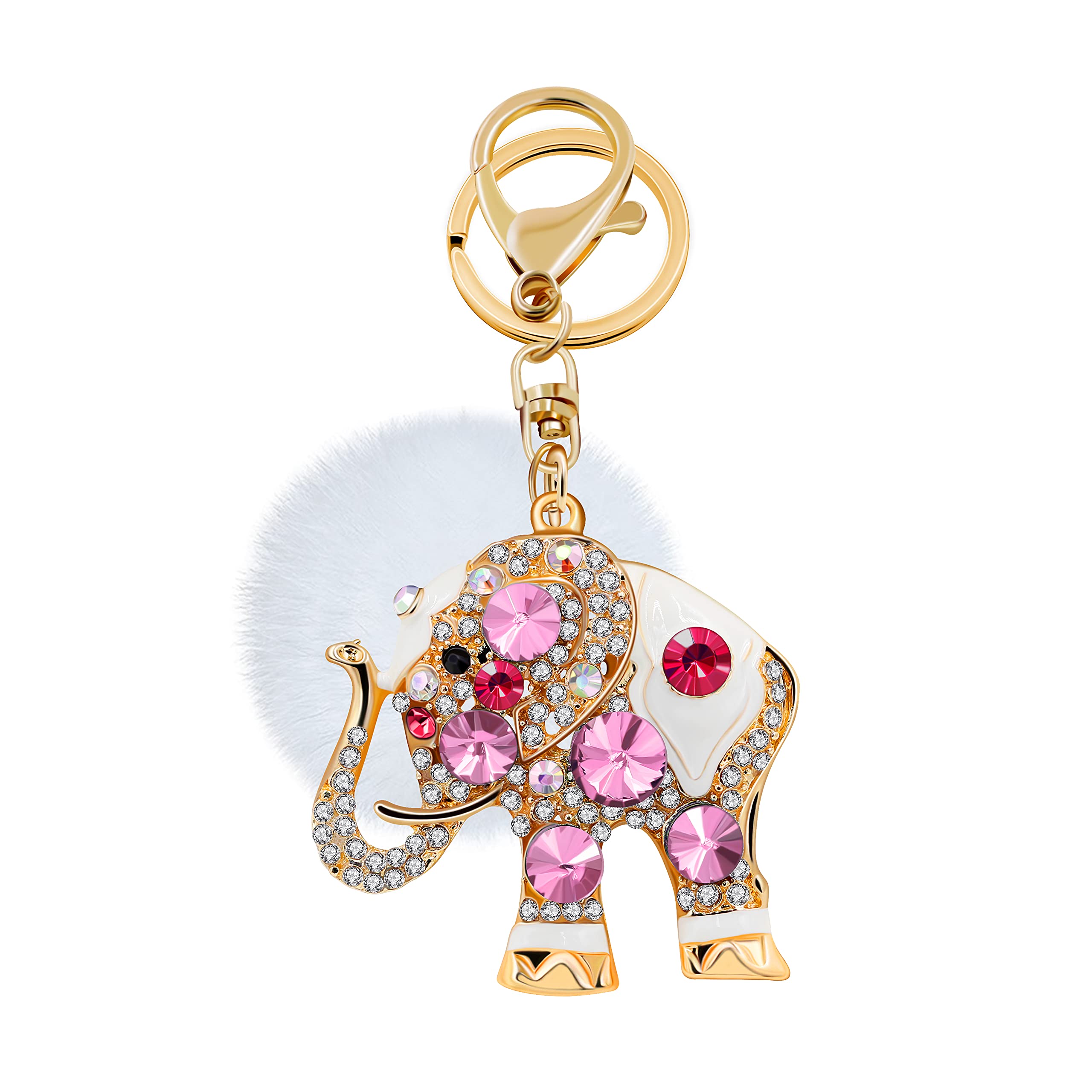 Uloveido Cute Pink Lucky Elephant Key Chain Keyrings Charms for Mom Girls Women