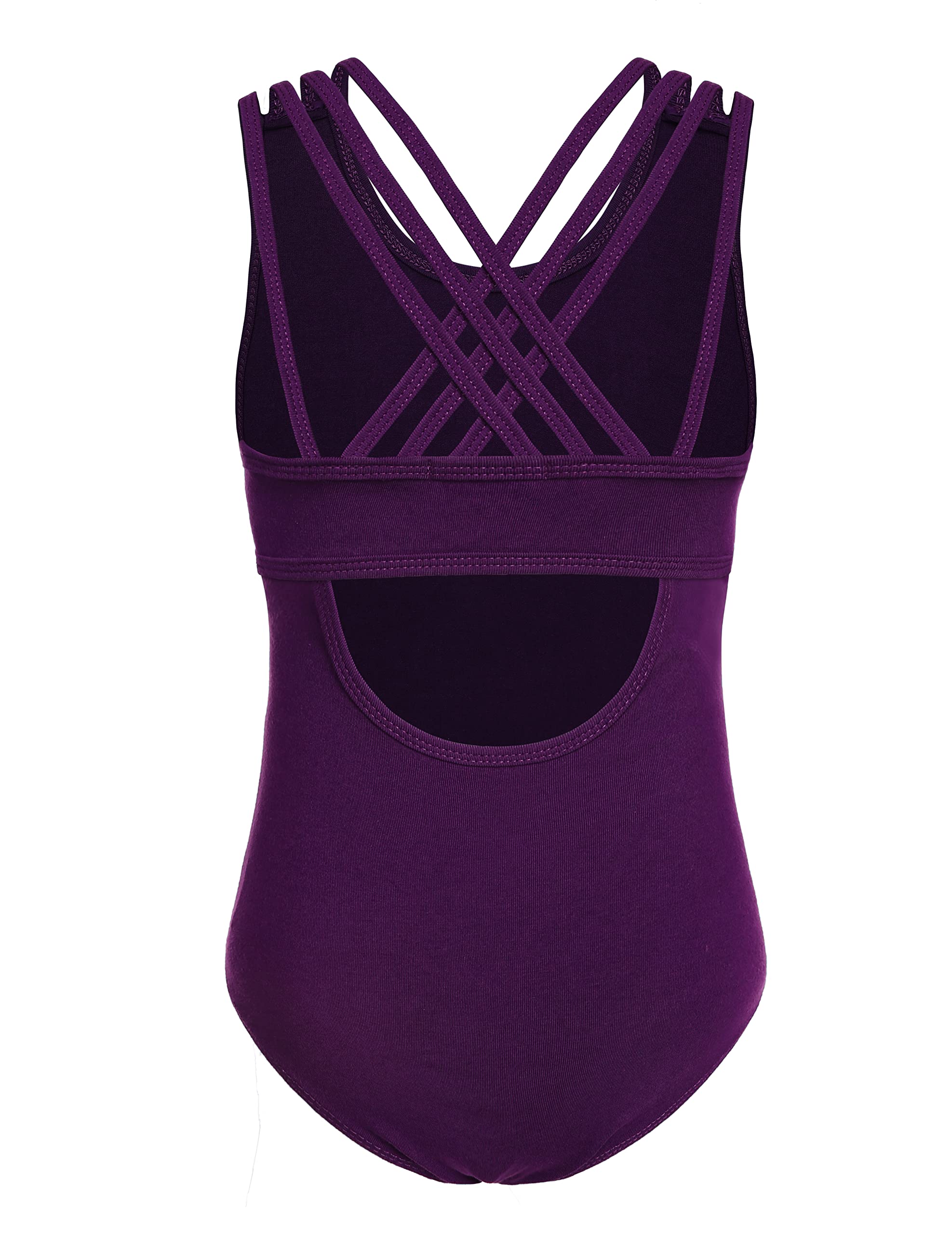Photo 1 of *DAMAGE** Arshiner Girls' Gymnastic Leotards Ballet Dance Outfits Crisscross Straps Sleeveless Tank One Piece Outfit,Dark Purple,8-9 Years