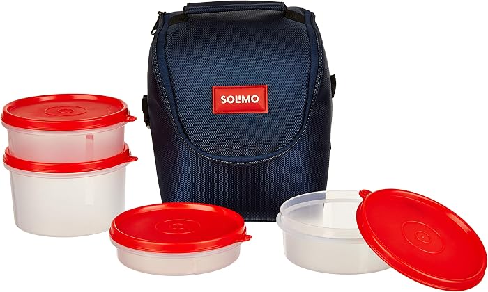 Amazon Brand - Solimo Plastic Lunch Box with Bag, Set of 4, Blue ...