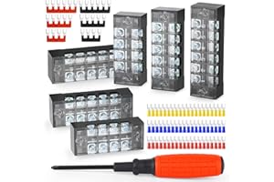 QCQIANG 79pcs (6Set) Terminal Block, 6Pcs 600V 15A 4/5/6 Positions Dual Row Screw Terminal Strip Block with Cover + 60Pcs Insulated Fork Wire Connector + 12Pcs Insulated Terminals Barrier Strip