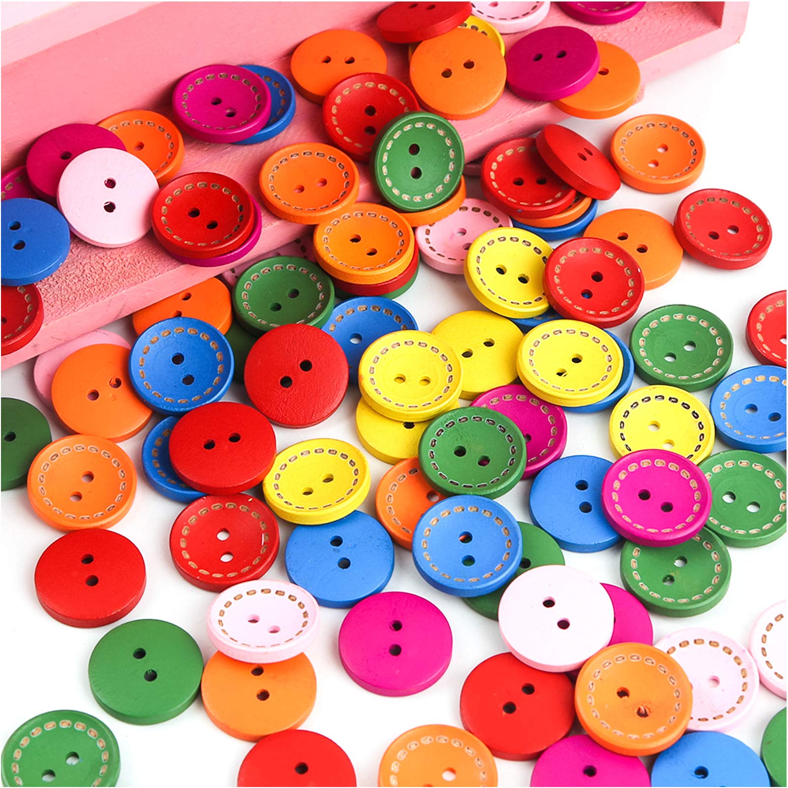 200 Pcs Wooden Buttons for Crafts, Round Wooden Buttons 15mm with 2 Holes for Knitting, Coloured Crafting Buttons for Sewing Child Clothing DIY, Assorted Colors