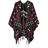 Urban CoCo Women's Printed Tassel Open front Poncho Cape Cardigan Wrap Shawl