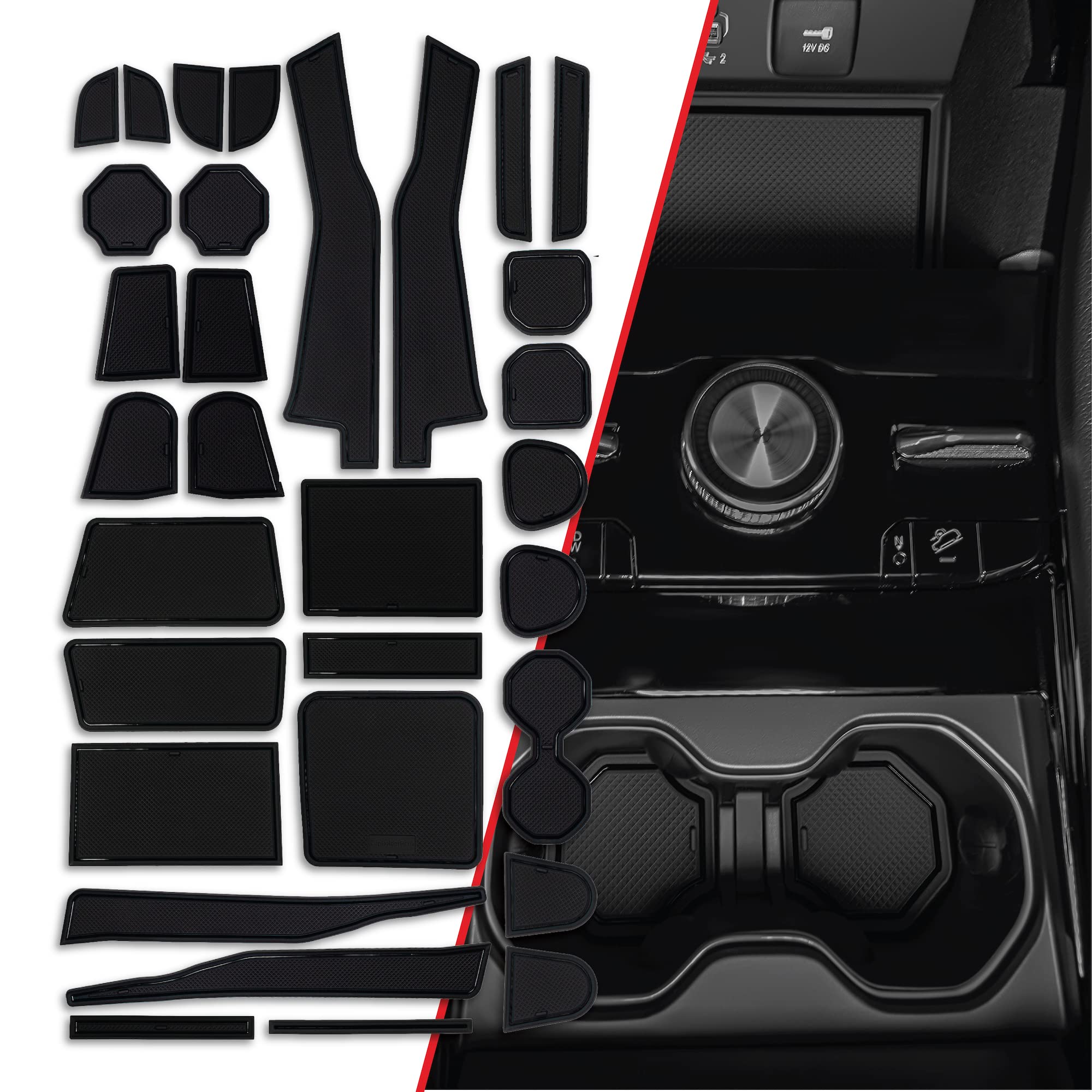 Photo 1 of CupHolderHero Fits 2014-2024 Jeep Grand Cherokee L Accessories - Premium Custom Interior Non-Slip Anti Dust Cup Holder Inserts, Center Console Liner Mats, Door Pocket Liners 31-pc Set (Black Trim)