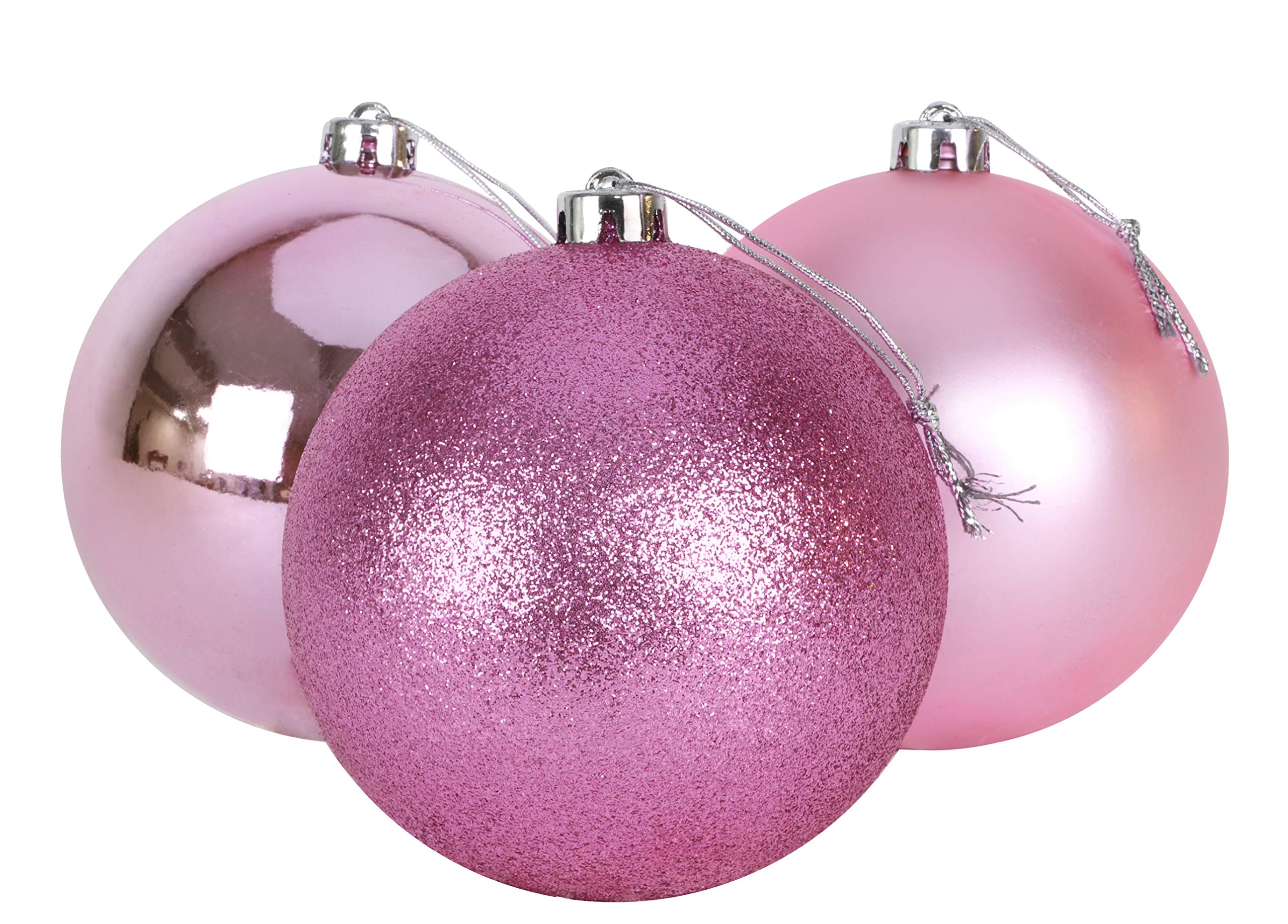 Christmas Concepts® 3-150mm (6") Extra Large Baubles - Shiny, Matte & Glitter Design - Christmas Decorations (Baby Pink)