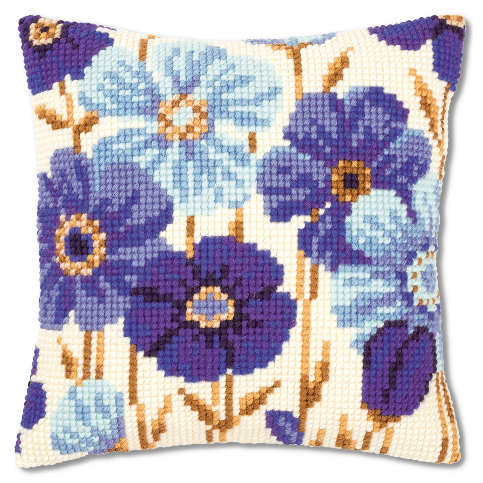 Vervaco Blue Flowers Cross Stitch Cushion, Multi-Colour