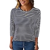 LilyCoco Womens 3/4 Length Sleeve Tops Striped Boatneck Shirt Breton French Cotton Tees