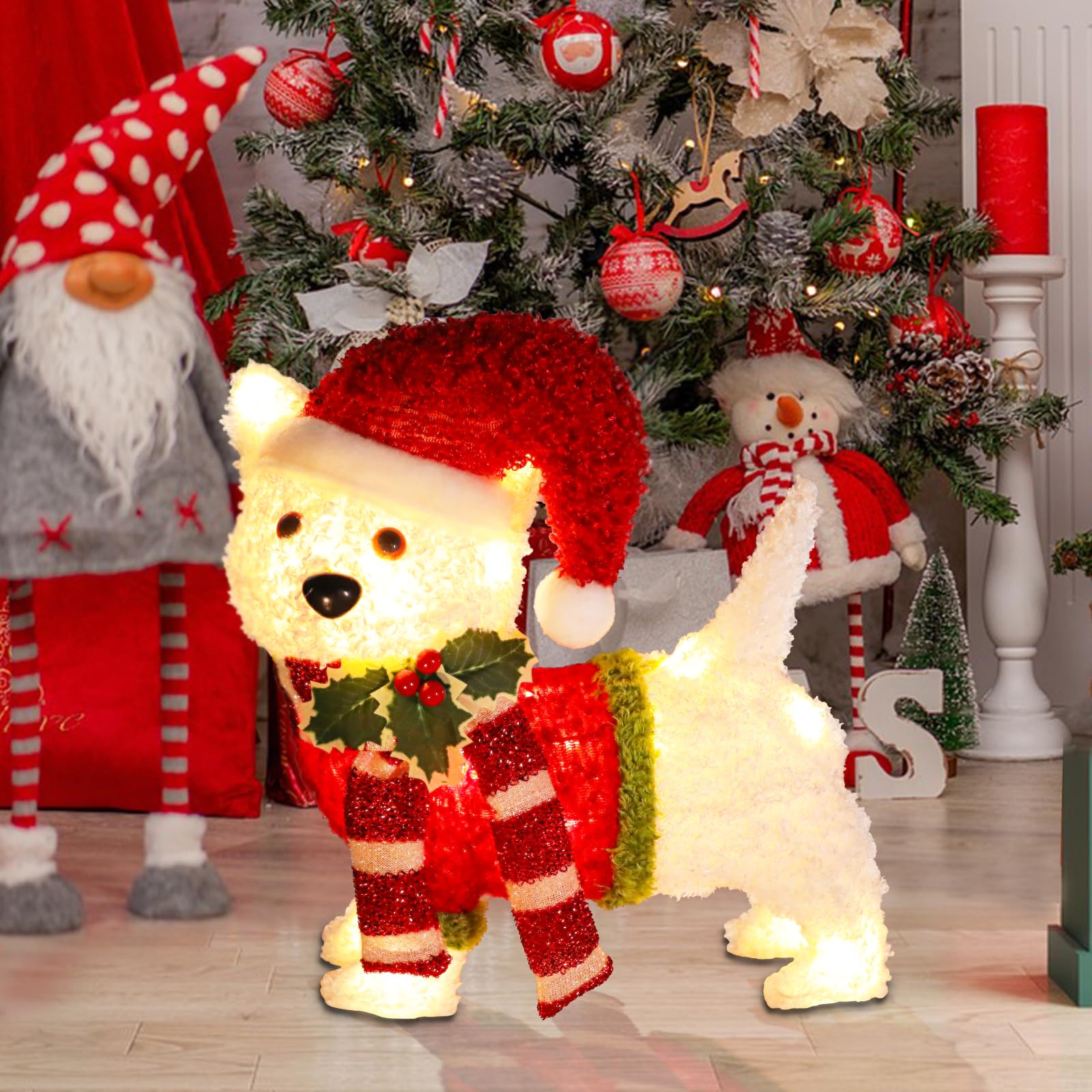 Photo 1 of Chonsun Non-Collapsible Lights Christmas Dog Lighted with LED Warm White Lights Christmas Inside Decorations for Xmas Courtyard Garden Festive Holiday Decoration