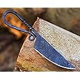 QUIKLLY Handmade Carbon Steel Pocket Hunting Knife – Hand Forged Vintage Blade with Leather Sheath, Custom Gift and EDC