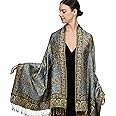 Reversible Paisley Pashmina Rave Scarf, Shawls and Wraps for Evening Dress, Exotic Indian Scarves for All Season