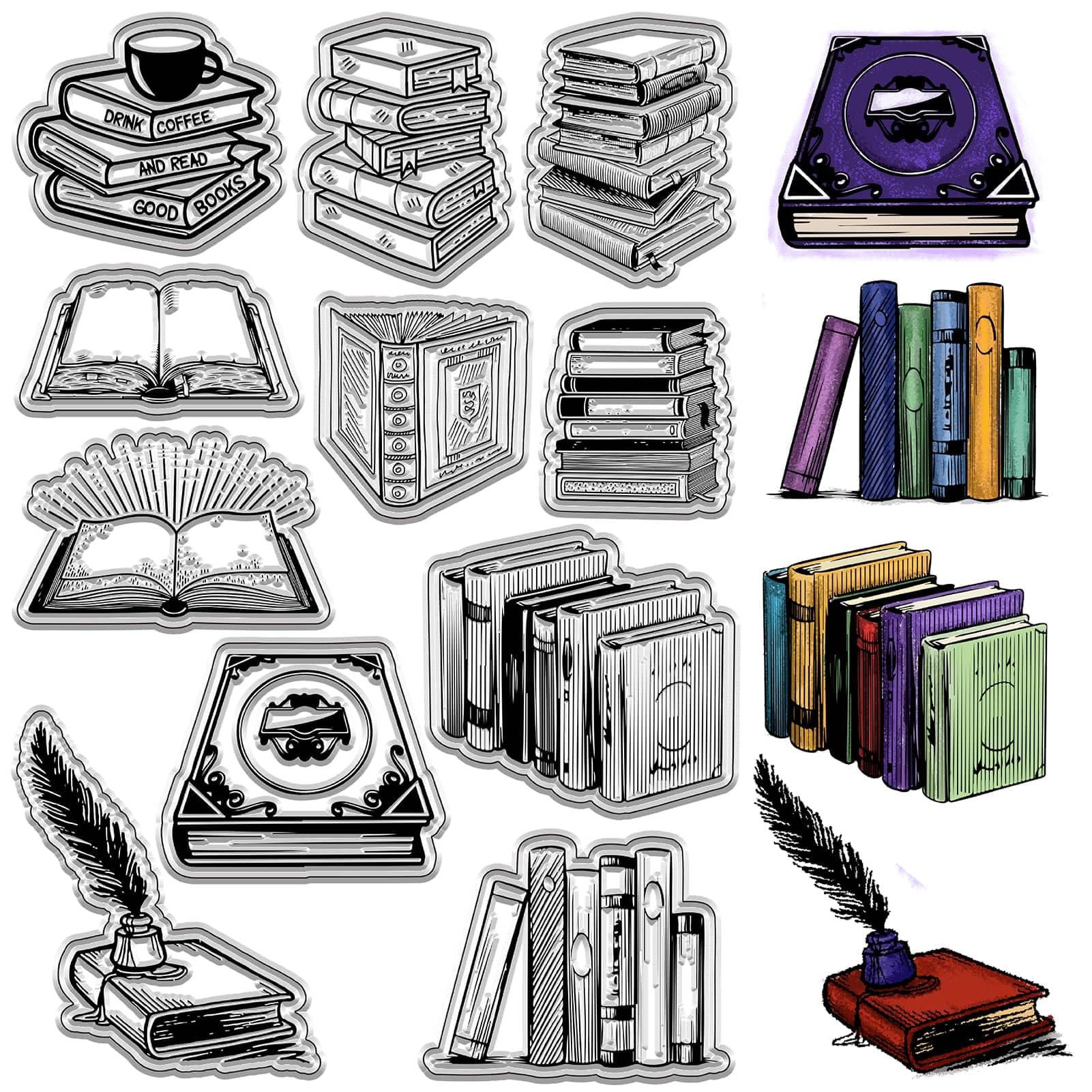 CRASPIRE Book Clear Rubber Stamps Quill Ink Coffee Cup Vintage Transparent Silicone Stamp Seals for Journaling Card Making Handmade Photo Album Notebook Decor DIY Scrapbooking