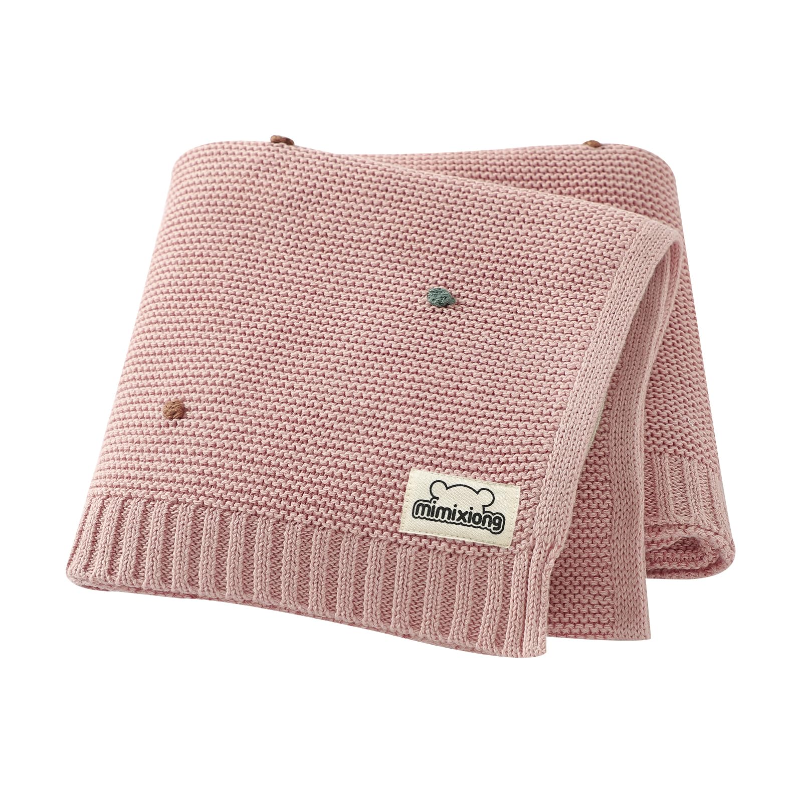 mimixiong Knit Baby Blanket - Soft Cozy Cotton Knit Baby Blanket for Boys and Girls - Swaddling Crib Stroller Quilt Blanket Shower Baby Gifts (Pink1)