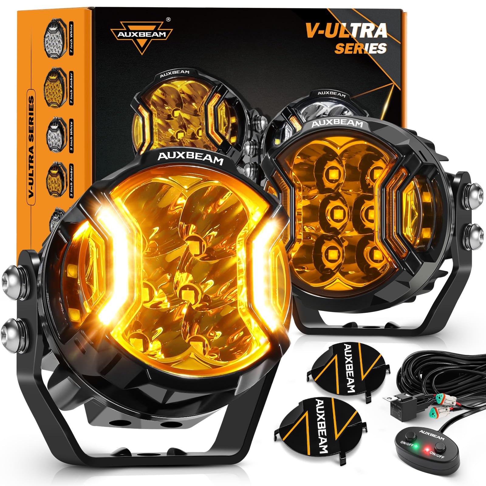 Photo 1 of Auxbeam V-Ultra Series 3 Inch 108W Amber Fog Light Pods, DRL Function 3 Modes & Protective Covers, 270° Side Shooter Light Bar, Hyper Spot Beam Offroad Lights, for Truck ATV UTV Car Motorcycle, Pair