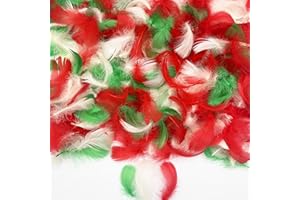 LWINGFLYER 500PCS Small Craft Feathers Christmas Assorted Colors Bulk 2-3Inch Red Green Beige White Soft Goose Feather for Wedding Birthday Party Decoration Crafting Balloons Ornament Dream Catchers