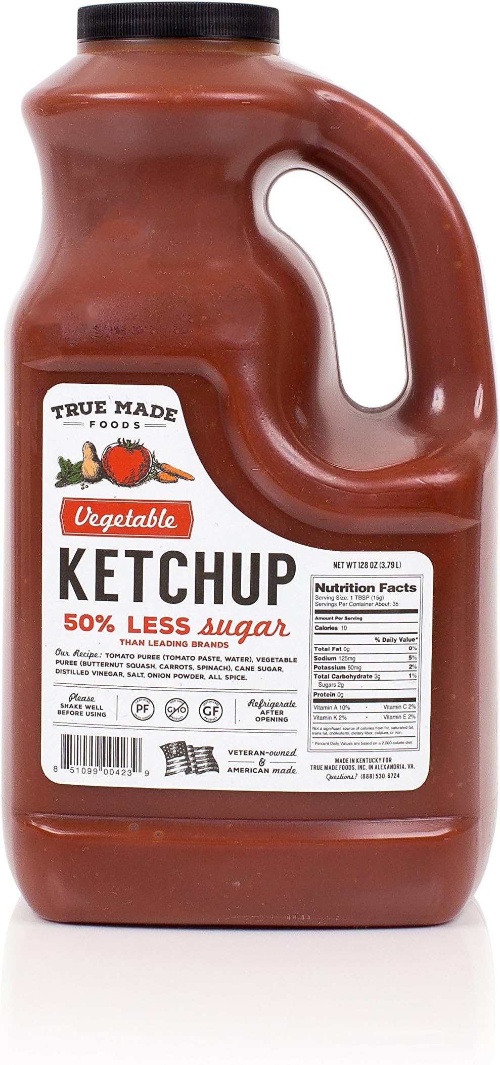 True Made Foods Vegetable Ketchup, Paleo Friendly, Non-GMO, Low Sugar, 128 oz Plastic Jug