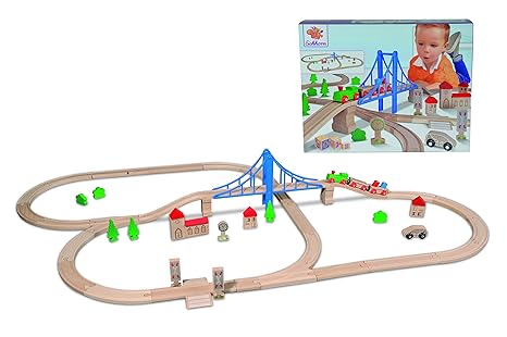 Eichhorn 100001264 - Eichhorn Bahn - Schienenbahn Bahnset mit Brücke, 55 teilig, FSC Zertifiziertes Buchenholz, Streckenlänge