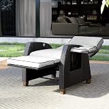 Grand patio Recliner Sun Lounger with Flip Table Beige Cushions Brown Wicker view 3