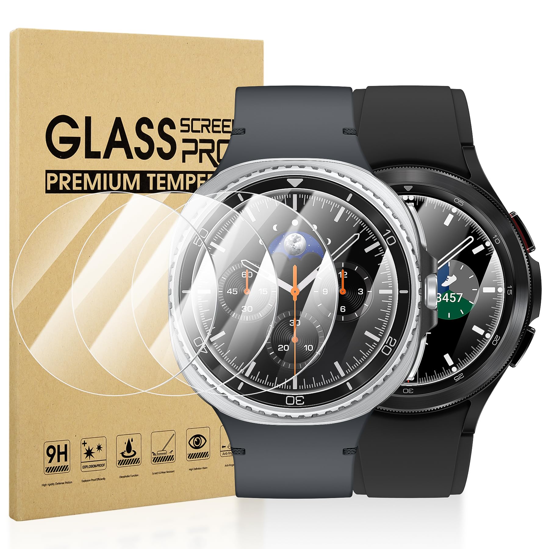 Diruite 4-Pack for Samsung Galaxy Watch 8/4 Classic 46mm/Galaxy Watch 3 45mm Tempered Glass Screen Protector [Anti-Scratch] [2.5D 9H Hardness]