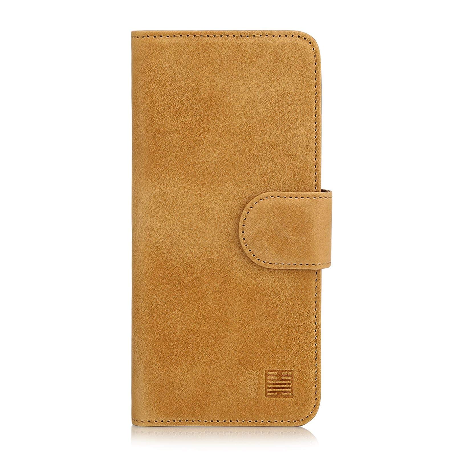 32ndShop 32nd Premium Series - Real Premium Leather Book Wallet Case Cover For Apple iPhone XS Max, Real Leather Flip Design With Card Slot, Magnetic Closure and Built In Stand - Tan