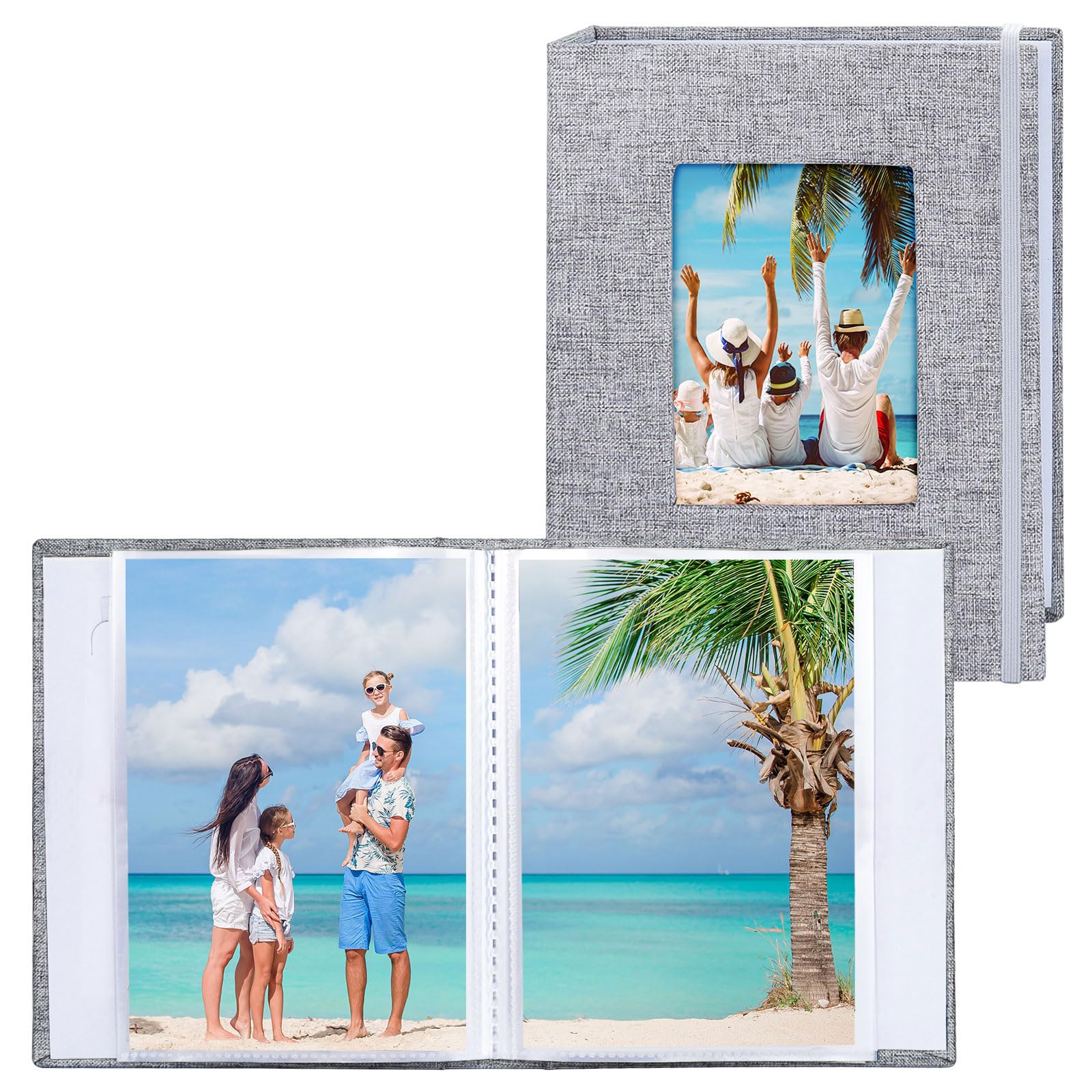 Vienrose Small Photo Albums 6x4 Photos, 2 Pack Linen Cover Mini Photo Book, 26-Page Holds 52 Pictures, Artwork or Postcards Storage Grey
