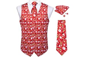 DiBanGu Mens Silk Christmas Vest and Tie Set Holiday Festive Suit Waistcoat for Party Vacation Xmas Tuxedo Dress Vest