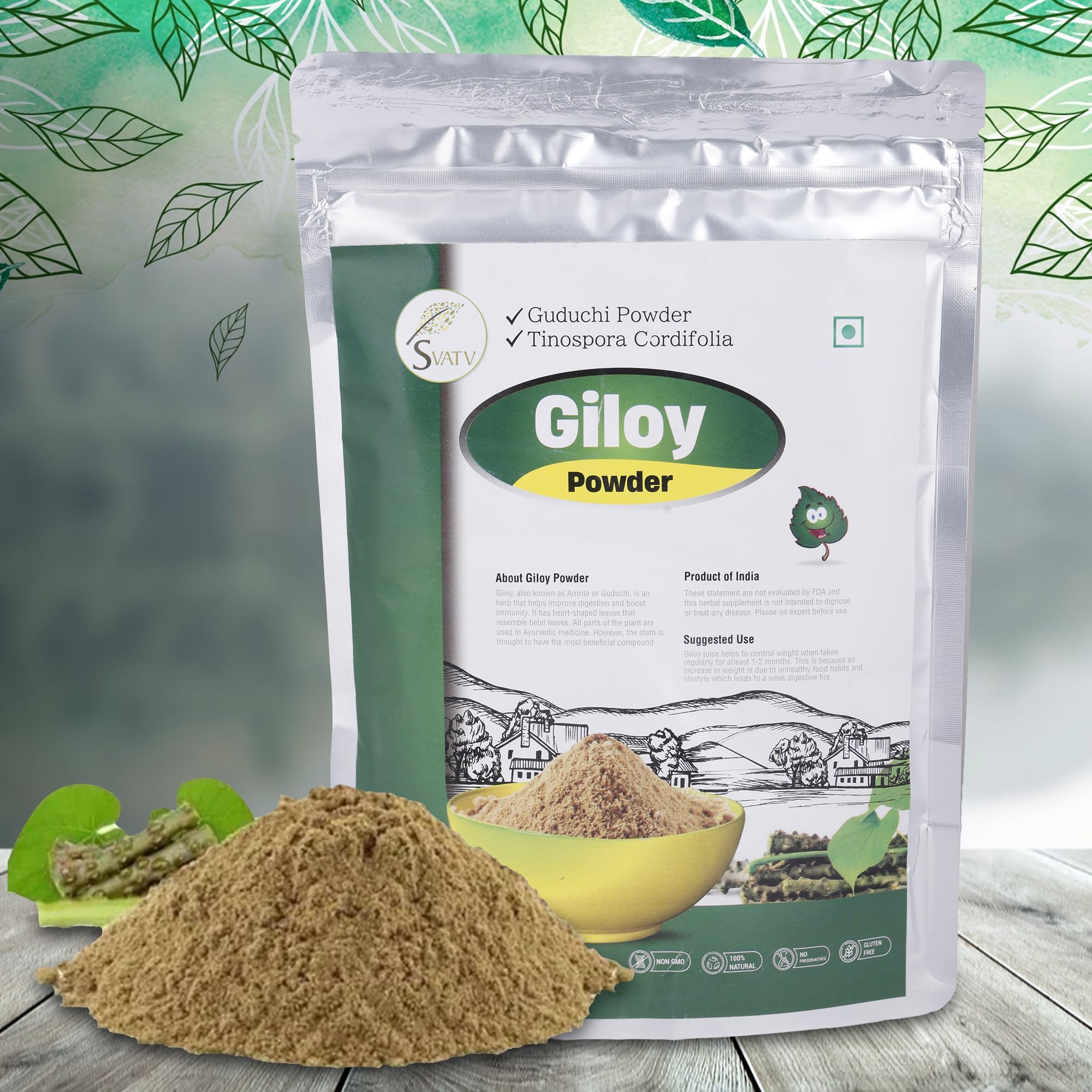SVATV Giloy Powder | Guduchi | Tinospora cordifolia Stem Powder | Herbal Product for Immune Support Digestion| Detoxification - 227g, 8oz, 0.5 Lbs