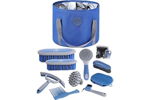 Harrison Howard Horse Grooming Kit 9-Piece Equine Care Series Horse Brush Sets with Organizer Tote Bag Deep Blue