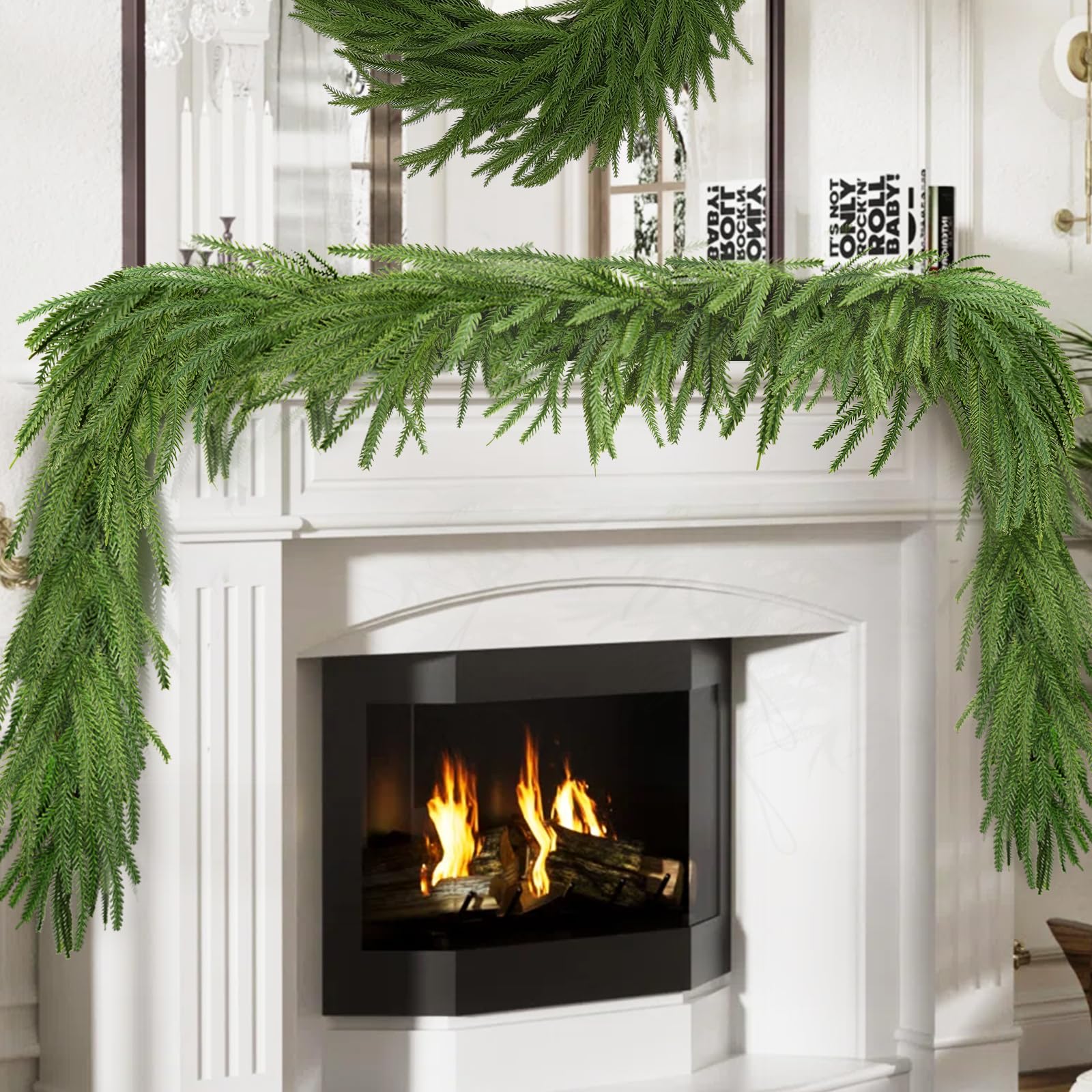 Photo 1 of 2 Pcs 6 Ft Artificial Norfolk Pine Garlands, Real Touch Norfolk Pine Garland, Realistic Natural Christmas Greenery for Table, Mantle, Wall, Indoor, Outdoor Christmas Holiday Decorations (2, 6 FT)