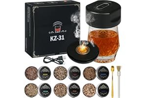 Electric Whiskey Smoker Kit, Rechargeable Cocktail Smoker Kit with 6 Wood Chips Old Fashioned Drink Smoker Kit Cocktail Smoke