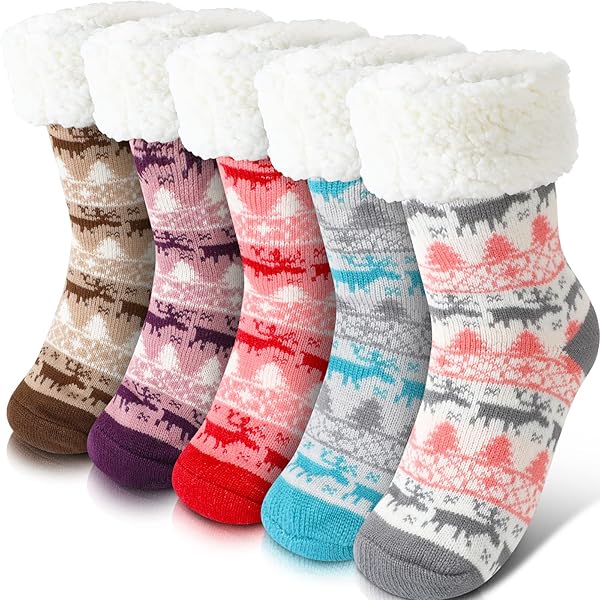 JOYIN 6 Pares De Calcetines Peludos De Navidad, Calcetines Cálidos De Invierno Con Parte Inferior Antideslizante, Calcetines Estampados Para Regalos De Navidad, Varios Colores